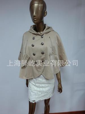 【淘工厂】女装贴牌加工韩版时尚双排扣斗篷 上海服装生产厂家